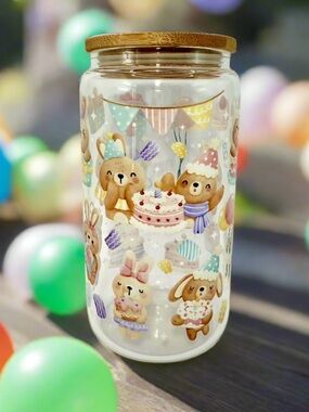 ☁️ HANDCRAFTED BY MINTCLOUDNINE - CAN GLASS CUP - HAPPY BIRTHDAY BEAR 🎂